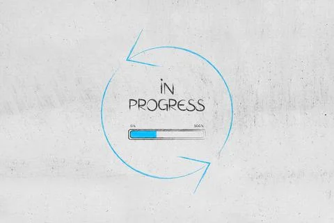 In Progress icon with arrows moving in circle and progress bar loading with.. Stock Photos