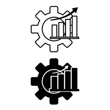 Progress Icons. Glyph and Line Vector Illustrations. Gear and Chart with Up.. Illustrazione stock
