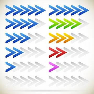 Progress indicator with arrows from zero to fifth step. Arrows in sequence. Stock Illustration