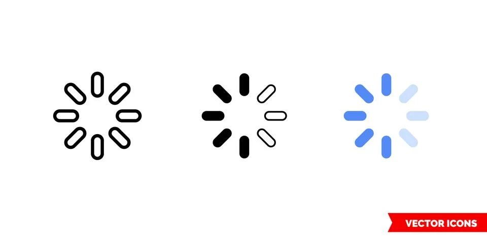Progress indicator filled icon of 3 types color, black and white, outline. Is Stock Illustration