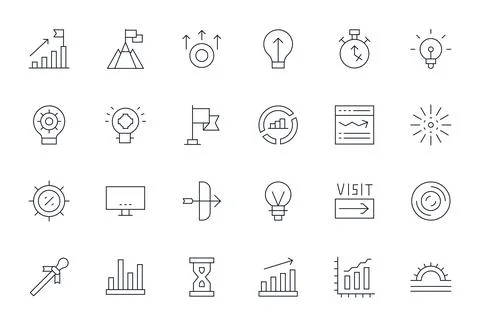 Progress Indicator Visual Pack containing 24 Thin Line PIXEL Perfect Vector.. Stock Illustration