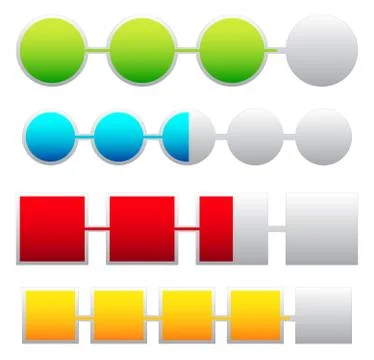 Progress indicators, loading, progress bars with basic colors. Levels can be  Stock Illustration
