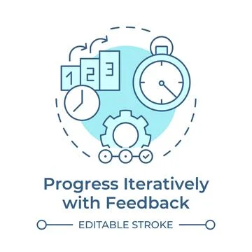 Progress iteratively with feedback soft blue concept icon Stock Illustration