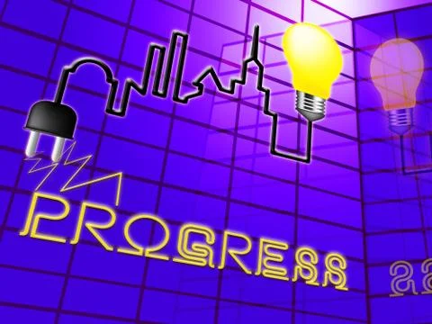 Progress Lightbulb Shows Betterment Headway 3d Illustration Ilustración de archivo