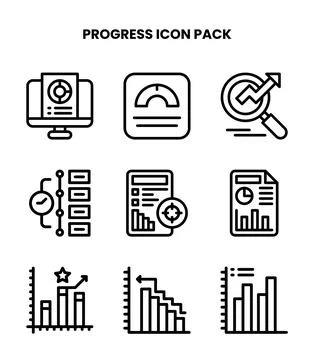 Progress Line Design Icons Pack Illustrazione stock