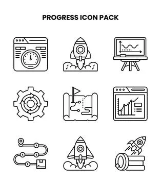 Progress Line Design Icons Pack Illustrazione stock