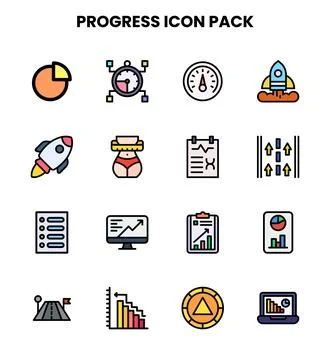 Progress Lineal Color Bundle Icons Pack Stock Illustration