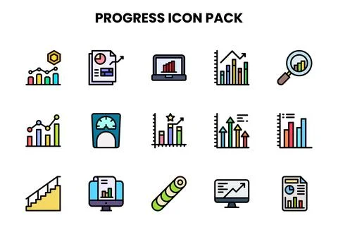 Progress Lineal Color Bundle Icons Pack Stock Illustration