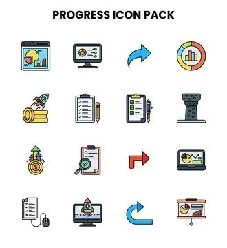 Progress Lineal Color Design Icons Pack Stock Illustration