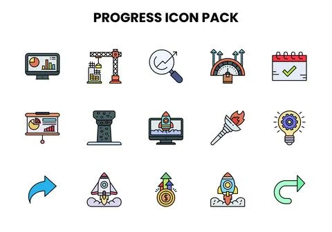 Progress Lineal Color Icons Pack Stock Illustration