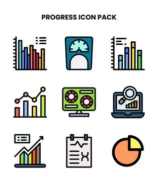 Progress Lineal Color Set Icons Pack Stock Illustration