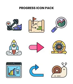 Progress Lineal Color Set Icons Pack Stock Illustration