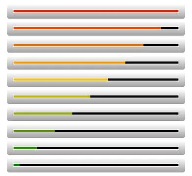 Progress, load bars from low to high - Level, completion indicators. Stock Illustration