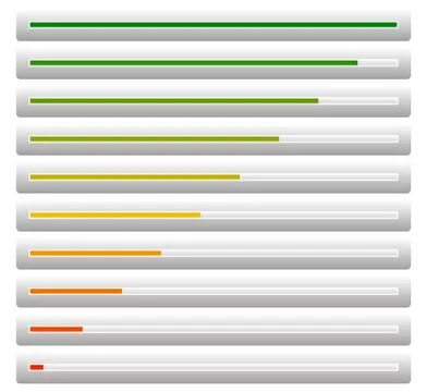 Progress, load bars from low to high - Level, completion indicators. Stock Illustration
