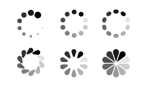 Progress loader icons. Load spinning circle indication. Waiting loading signs 스톡 일러스트