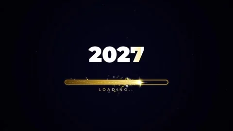 Progress loading bar showing year 2027 with glowing spark effect on dark ba.. 스톡 동영상 343658749