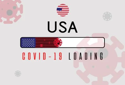 Progress loading bar with us flag and virus icon. Stock Illustration