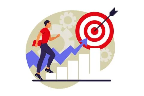 In progress. Man run to their goal. Vector illustration. Flat Illustrazione stock