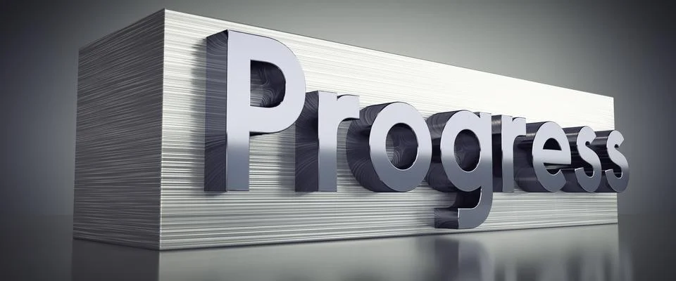 Progress - metal typographical concept - 3D illustration Ilustración de archivo