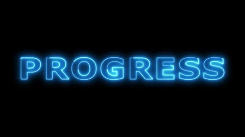 Progress neon blue light sign glowing on a black. Vidéo 332534031