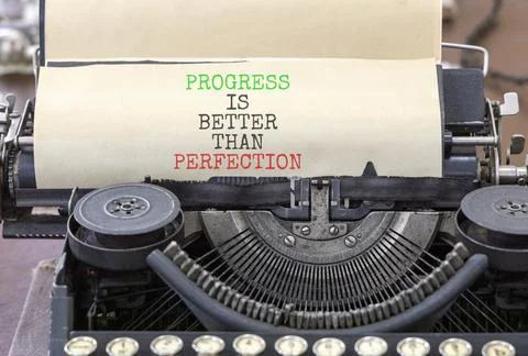 Progress or perfection words symbol. Concept words Progress is better than .. Stockfoto's