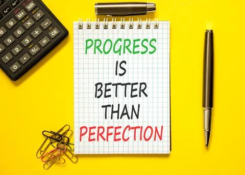 Progress or perfection words symbol. Concept words Progress is better than .. Stockfoto's