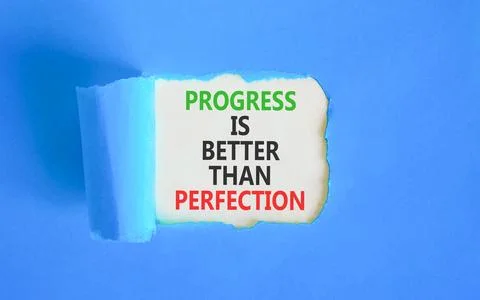 Progress or perfection words symbol. Concept words Progress is better than .. Stockfoto's