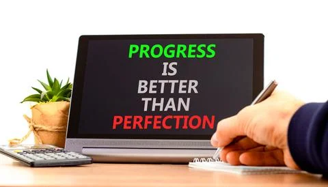 Progress or perfection words symbol. Concept words Progress is better than .. Stockfoto's
