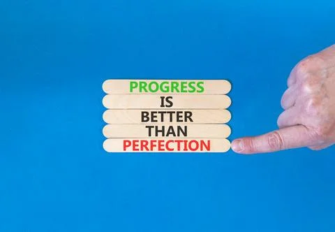 Progress or perfection words symbol. Concept words Progress is better than .. Stockfoto's