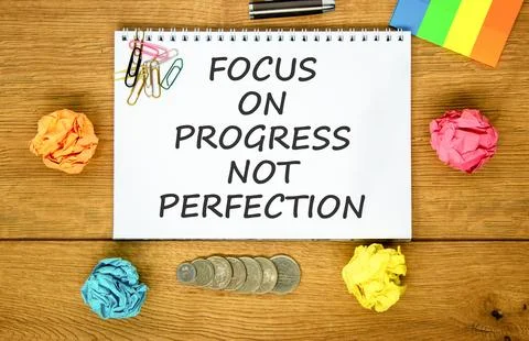 Progress or perfection words symbol. Concept words Focus on progress not pe.. 写真素材