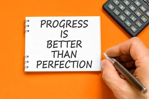 Progress or perfection words symbol. Concept words Progress is better than .. Stockfoto's