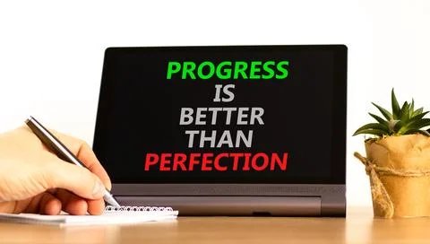 Progress or perfection words symbol. Concept words Progress is better than .. 写真素材