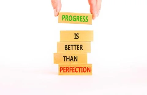 Progress or perfection words symbol. Concept words Progress is better than .. Stockfoto's