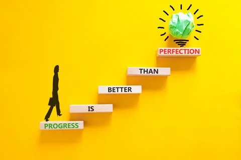 Progress or perfection words symbol. Concept words Progress is better than .. Stockfoto's
