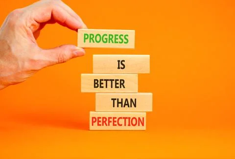 Progress or perfection words symbol. Concept words Progress is better than .. Stockfoto's