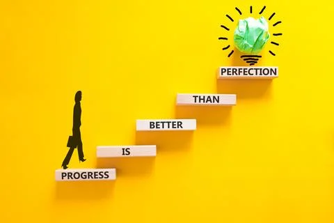 Progress or perfection words symbol. Concept words Progress is better than .. Stockfoto's
