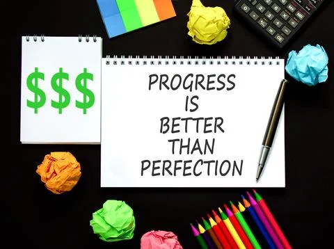 Progress or perfection words symbol. Concept words Progress is better than .. Stock Photos
