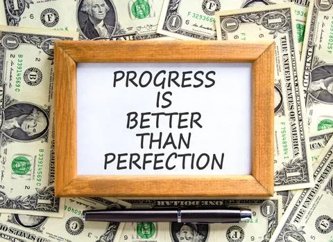 Progress or perfection words symbol. Concept words Progress is better than .. Stock Photos