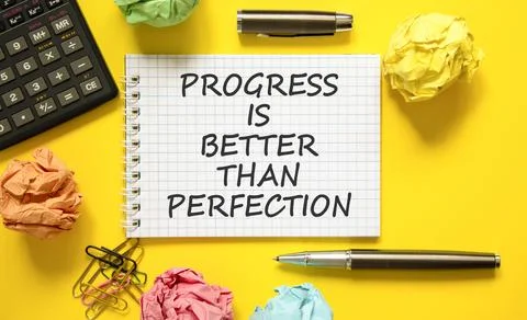 Progress or perfection words symbol. Concept words Progress is better than .. Stock Photos