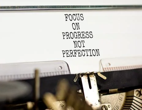 Progress or perfection words symbol. Concept words Focus on progress not pe.. Stock Photos
