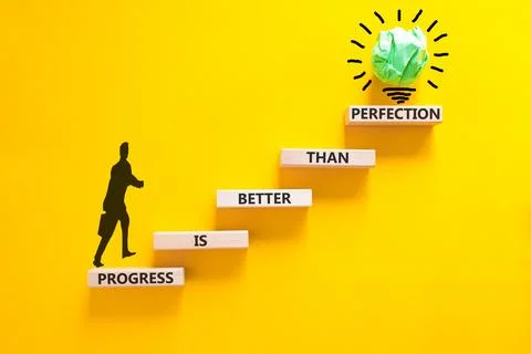 Progress or perfection words symbol. Concept words Progress is better than .. Stock Photos