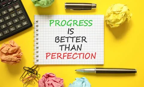 Progress or perfection words symbol. Concept words Progress is better than .. Stock Photos