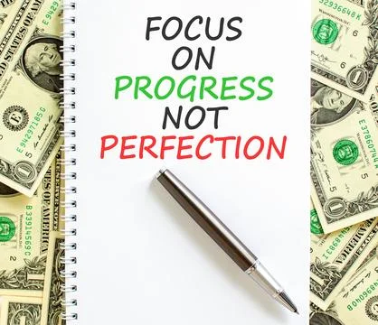 Progress or perfection words symbol. Concept words Focus on progress not pe.. 스톡 사진