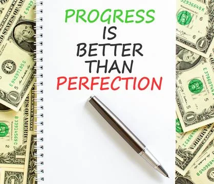 Progress or perfection words symbol. Concept words Progress is better than .. Stock Photos