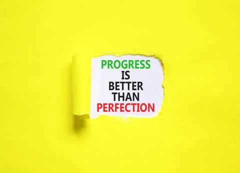 Progress or perfection words symbol. Concept words Progress is better than .. Stock Photos