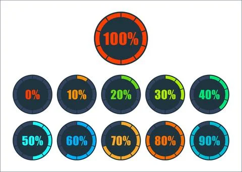 Progress percentage loading circles, set of circle percentage diagrams from.. Stock Illustration