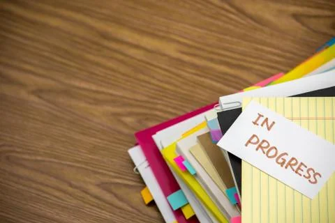 In Progress; The Pile of Business Documents on the Desk Stock Photos