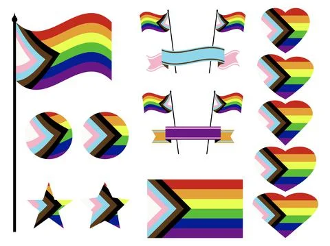 Progress pride flag collection of symbols. Hearts, stars and circles Stock Illustration