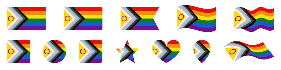 Progress pride flag set, inclusive LGBT rainbow flag icon Stock Illustration