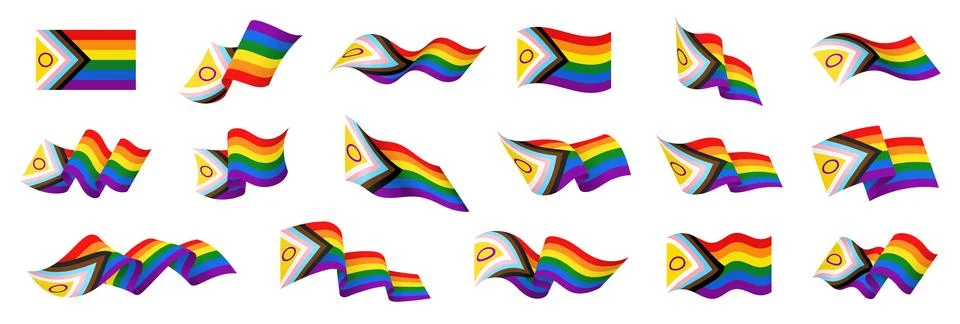 Progress pride flag set, inclusive LGBT rainbow flag icons Stock Illustration